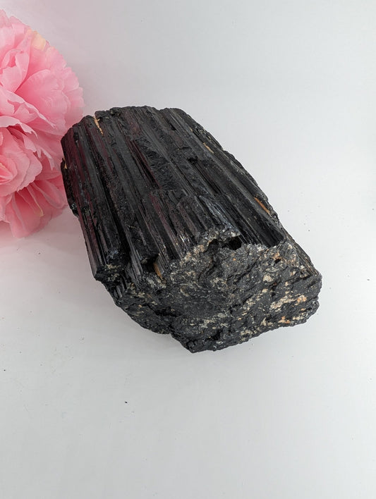 Polished AAA+ Huge Black Tourmaline Crystal - 1811g, 130mm x 90mm x 90mm featuring deep black tone with natural striations - Luna Panther