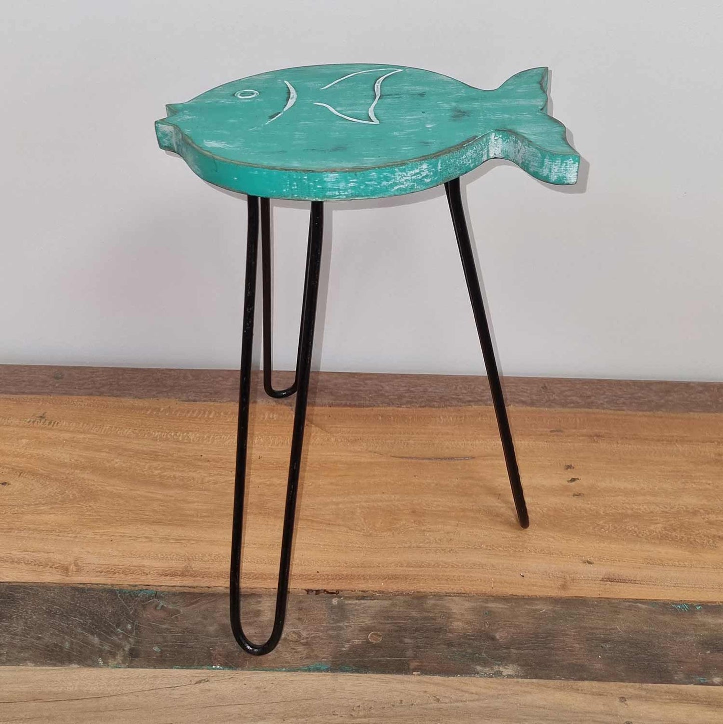 Albasia Wood Fish Stand - Turquoise - Luna Panther