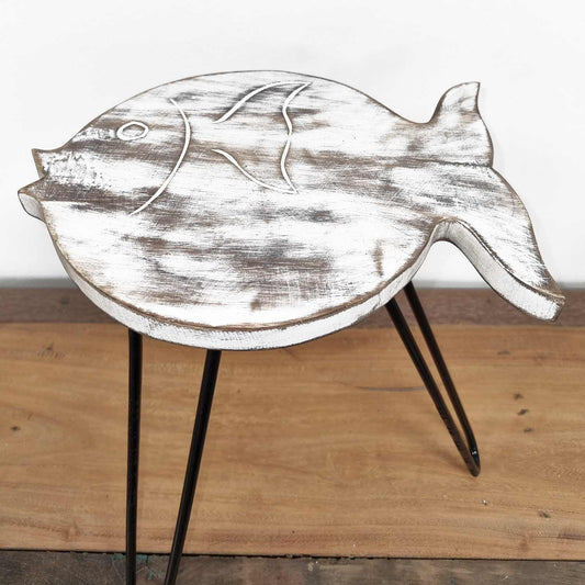 Albasia Wood Fish Stand - Whitewash - Luna Panther alternate view