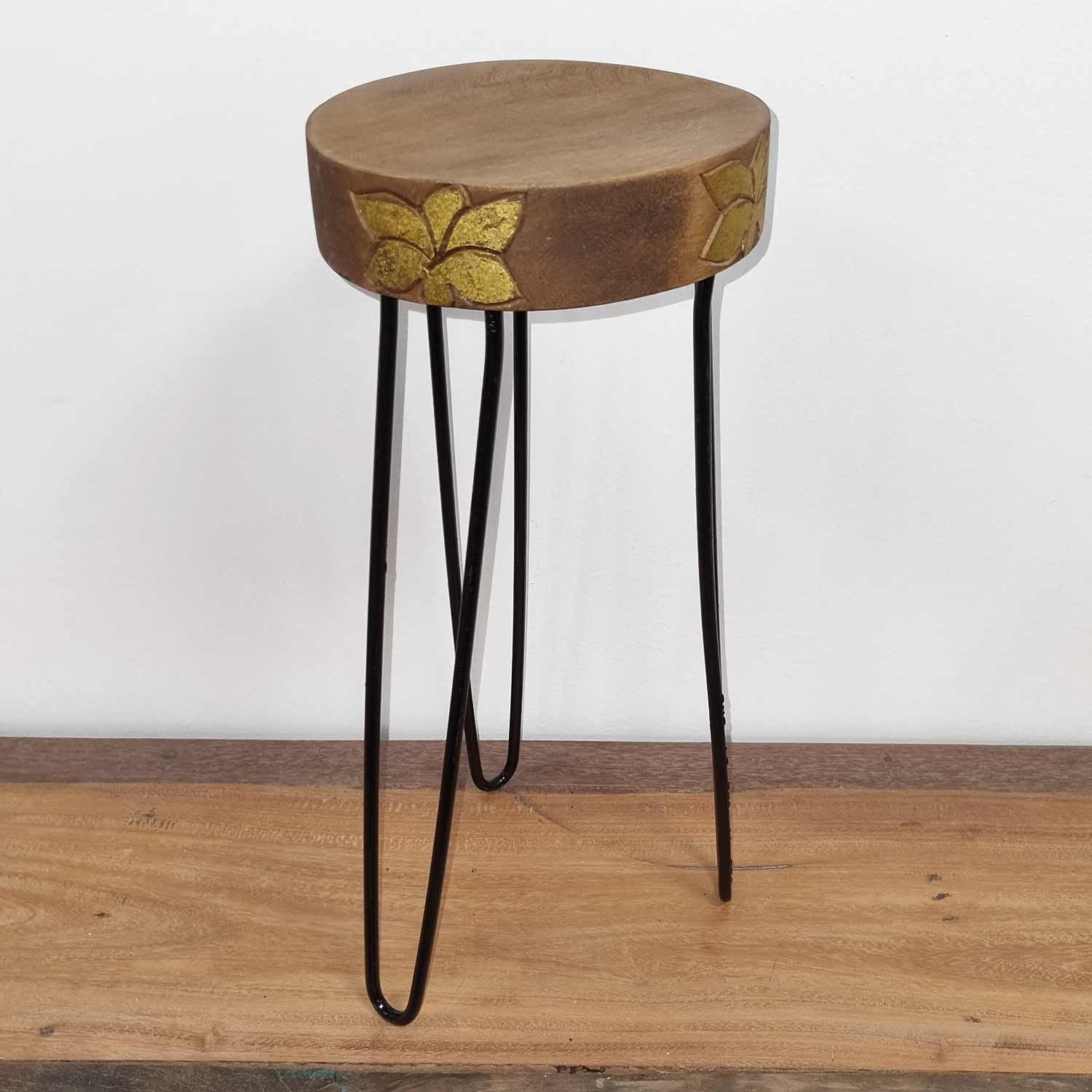 Albasia Wood Plant Stand - Natural & gold detail - Luna Panther