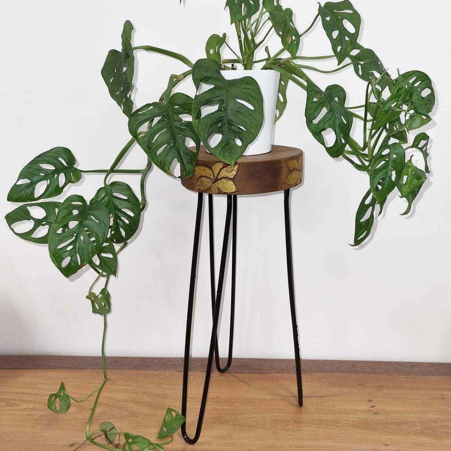 Albasia Wood Plant Stand - Natural & gold detail - Luna Panther