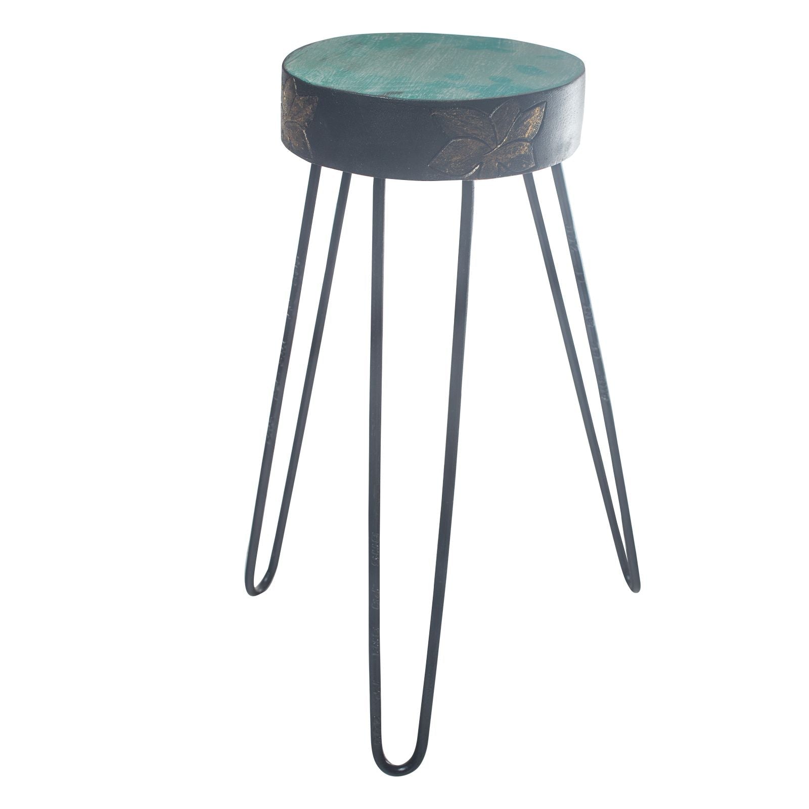 Albasia Wood Plant Stand - Turquoise & gold detail - Luna Panther