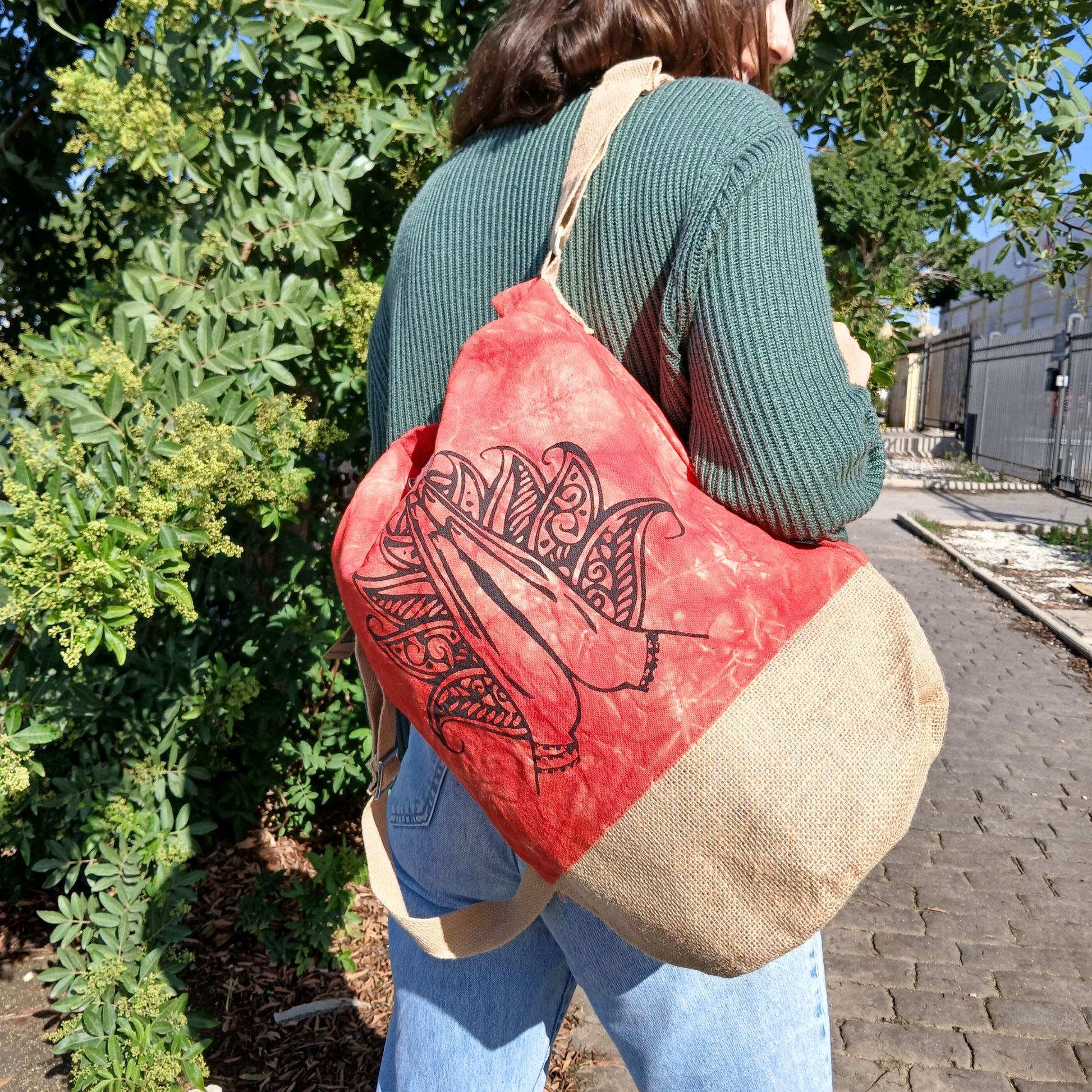 All Natural Backpack - Orange Stonewash - Namaste Hand - Luna Panther