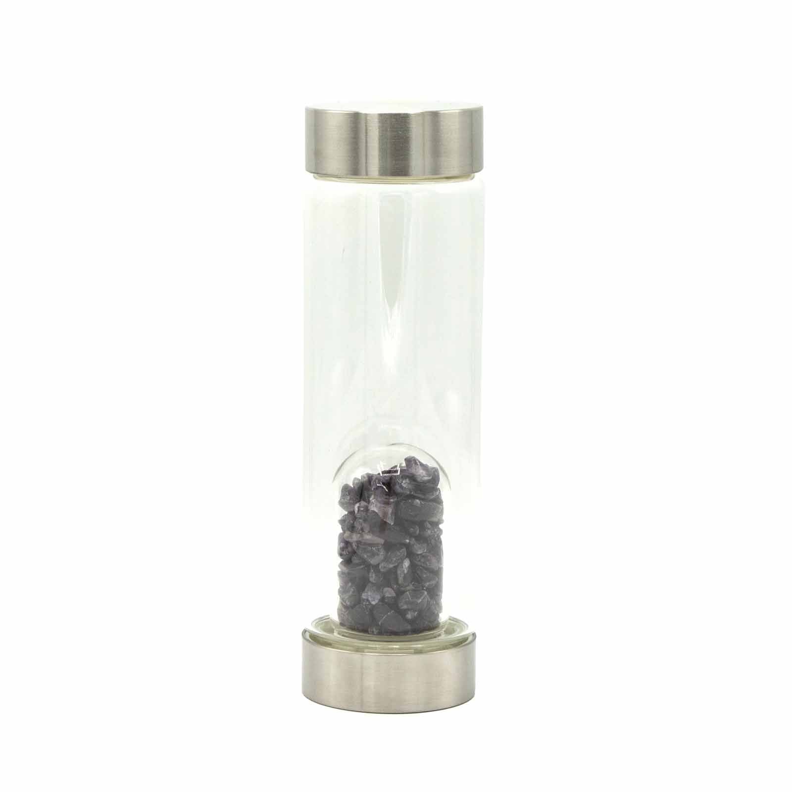 Amethyst Chips Crystal Infused Glass Water Bottle 500ml - Luna Panther