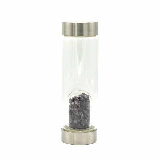Amethyst Chips Crystal Infused Glass Water Bottle 500ml - Luna Panther