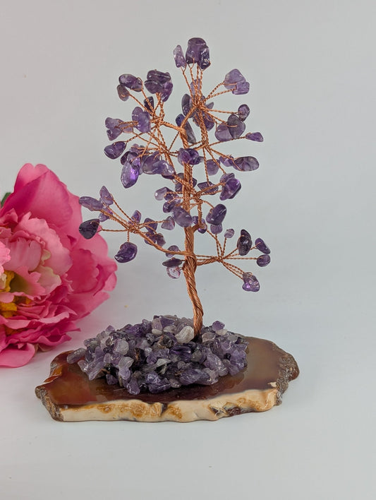 Polished Amethyst CrystalTree on Natural Agate 135mm featuring rich purple colour and natural clarity - Luna Panther