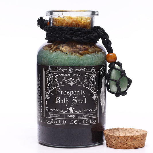Ancient Witch Bath Spell Potion & Aventurine Crystal Amulet - Prosperity - Luna Panther alternate view