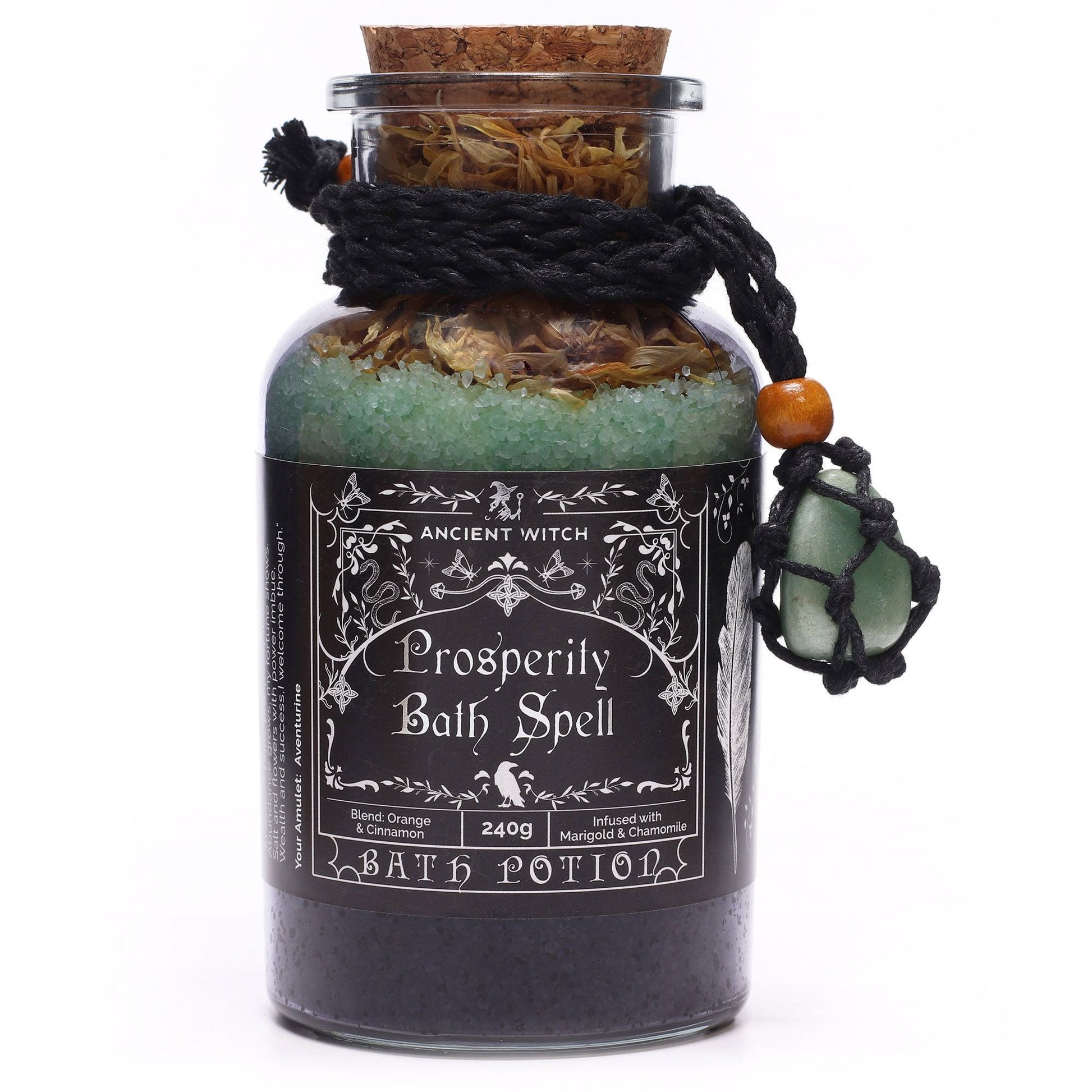 Ancient Witch Bath Spell Potion & Aventurine Crystal Amulet - Prosperity - Luna Panther