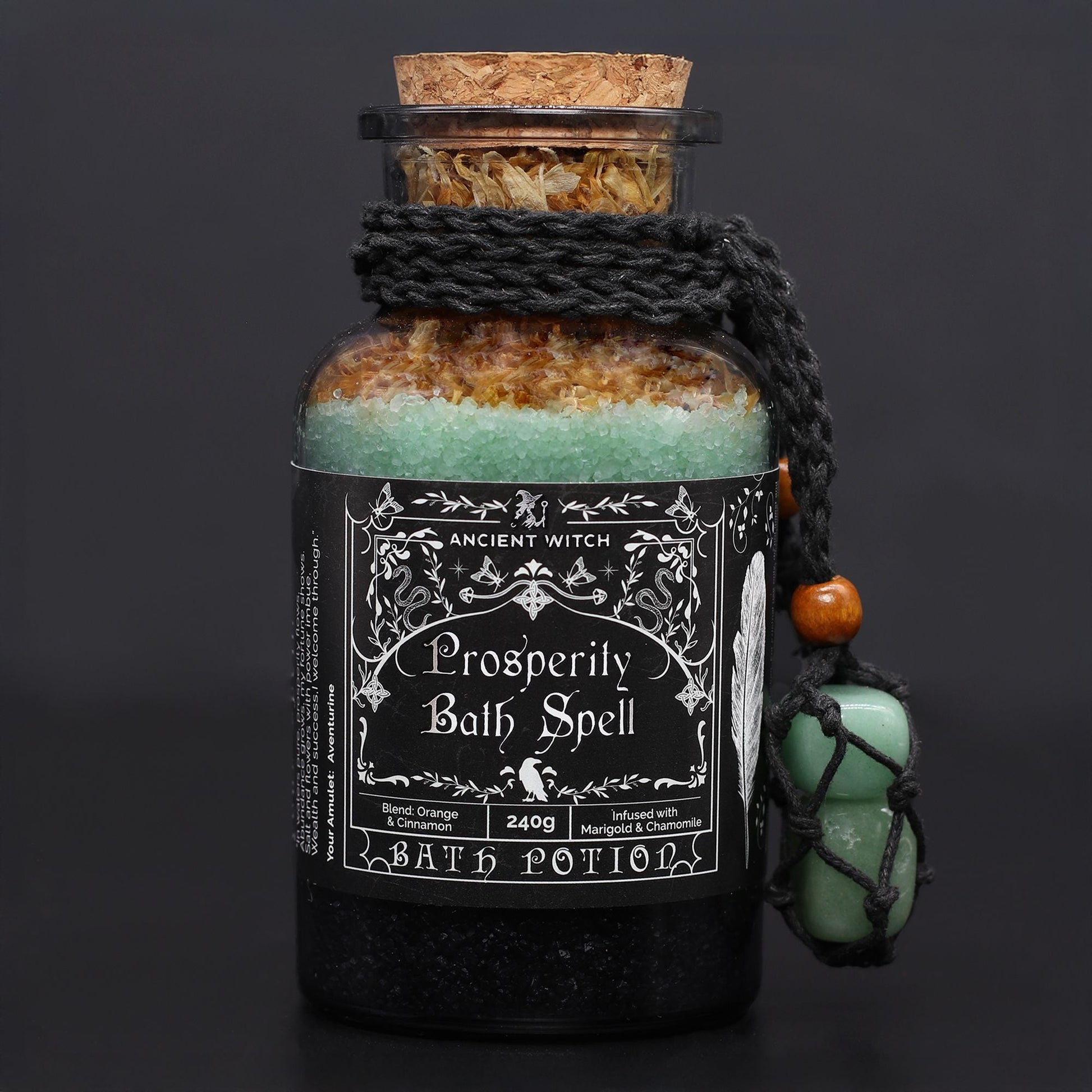 Ancient Witch Bath Spell Potion & Aventurine Crystal Amulet - Prosperity - Luna Panther