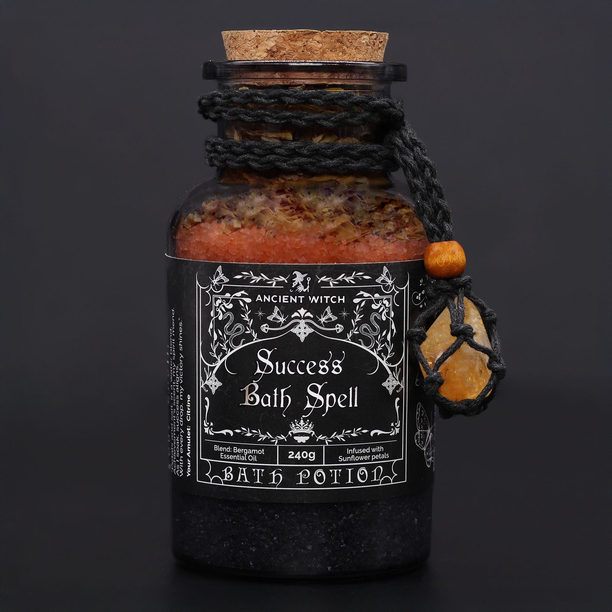 Ancient Witch Bath Spell Potion & Citrine Crystal Amulet - Success - Luna Panther