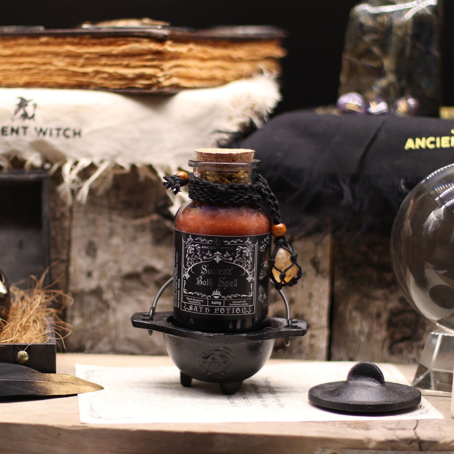 Ancient Witch Bath Spell Potion & Citrine Crystal Amulet - Success - Luna Panther