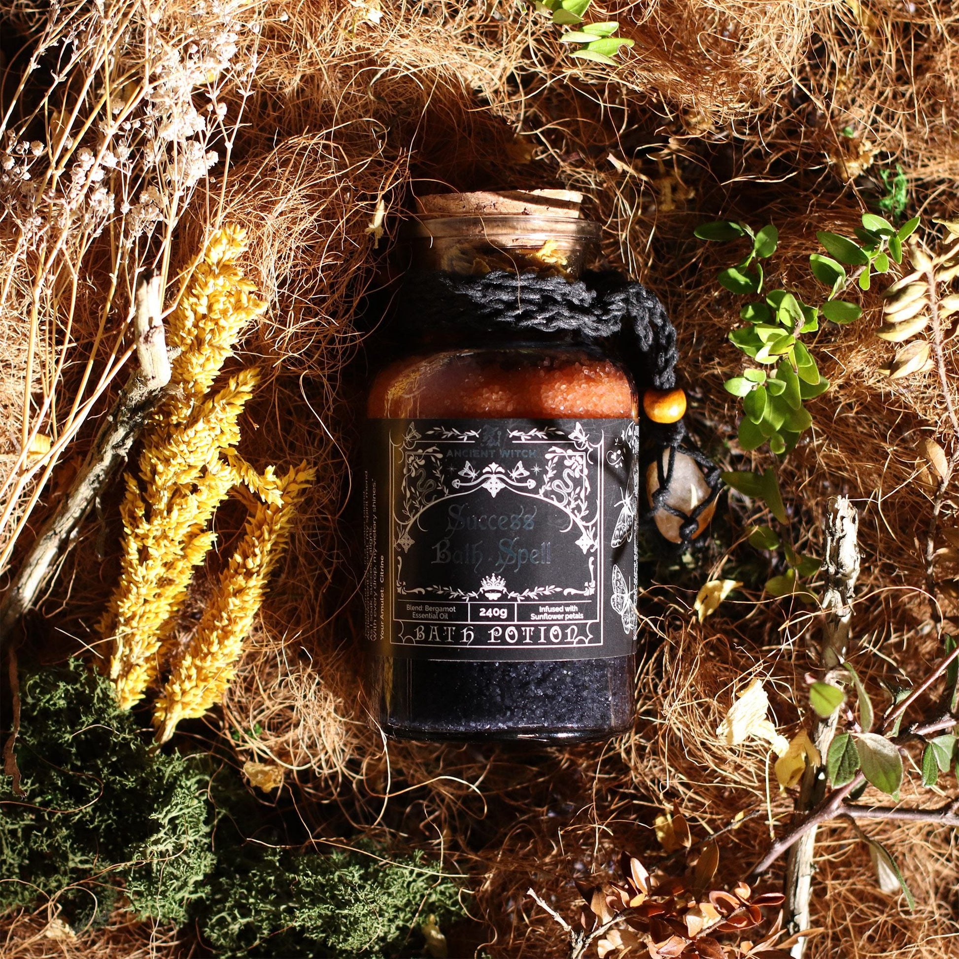 Ancient Witch Bath Spell Potion & Citrine Crystal Amulet - Success - Luna Panther