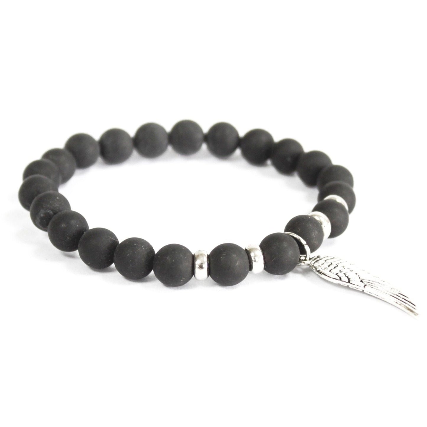 Polished Angel Wing / Black Agate - Gemstone Bracelet featuring banded patterns and glossy finish - Luna Panther