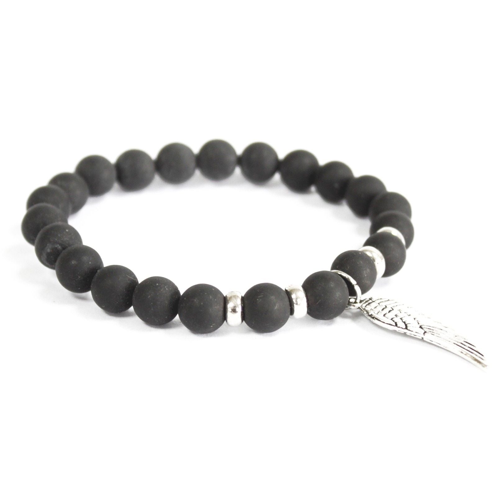 Polished Angel Wing / Black Agate - Gemstone Bracelet featuring banded patterns and glossy finish - Luna Panther