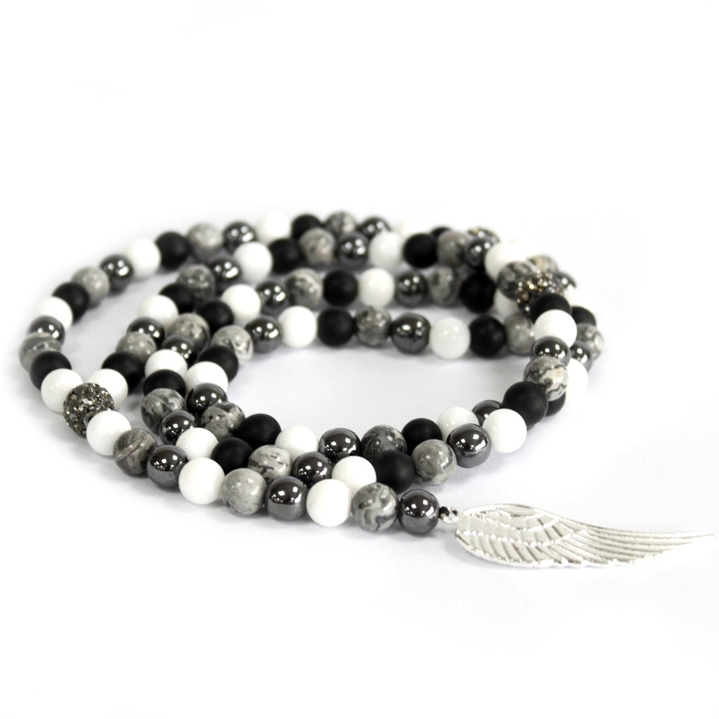 Polished Angel Wing / Grey Agate - Gemstone Necklace featuring banded patterns and glossy finish - Luna Panther