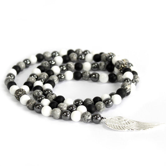 Polished Angel Wing / Grey Agate - Gemstone Necklace featuring banded patterns and glossy finish - Luna Panther