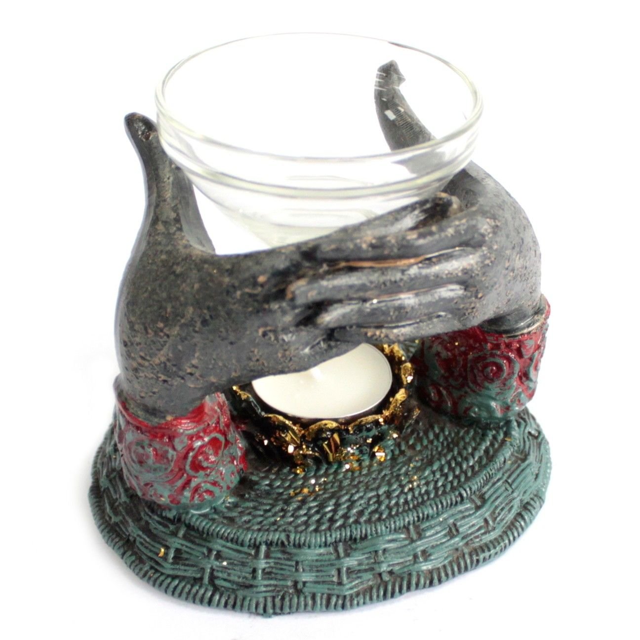 Polished Antique Buddha - Offering Hands Oil Burner featuring natural patterning and unique variations - Luna Panther