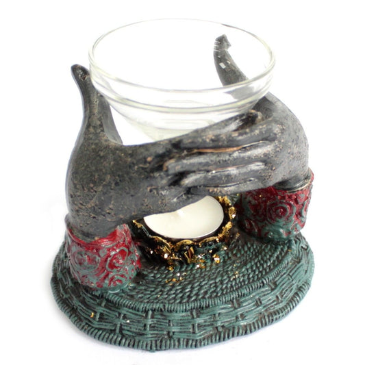 Polished Antique Buddha - Offering Hands Oil Burner featuring natural patterning and unique variations - Luna Panther
