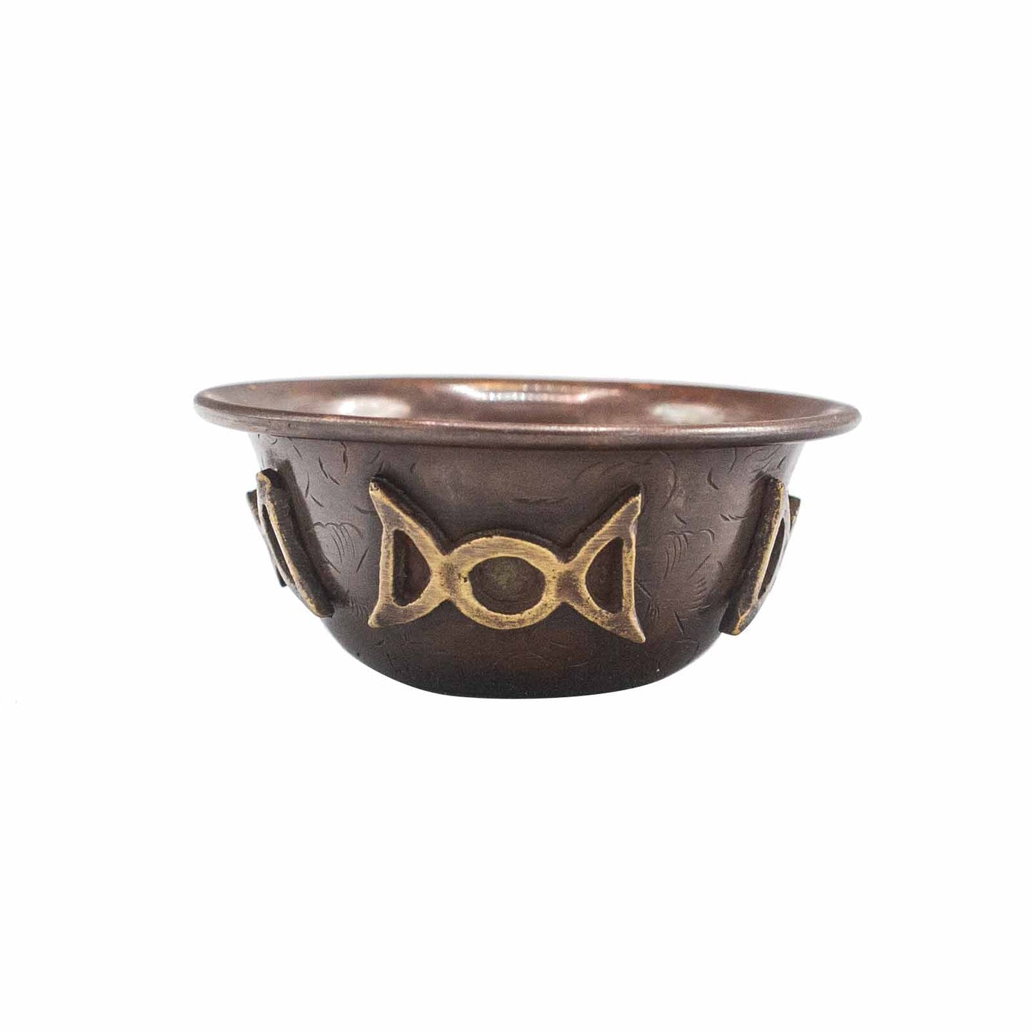 Polished Antique Copper Ritual Bowl with Triple Moon 8x4cm featuring natural patterning and unique variations - Luna Panther