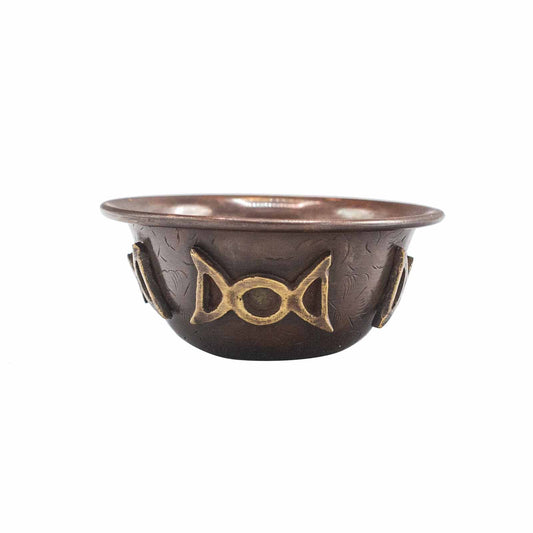Polished Antique Copper Ritual Bowl with Triple Moon 8x4cm featuring natural patterning and unique variations - Luna Panther