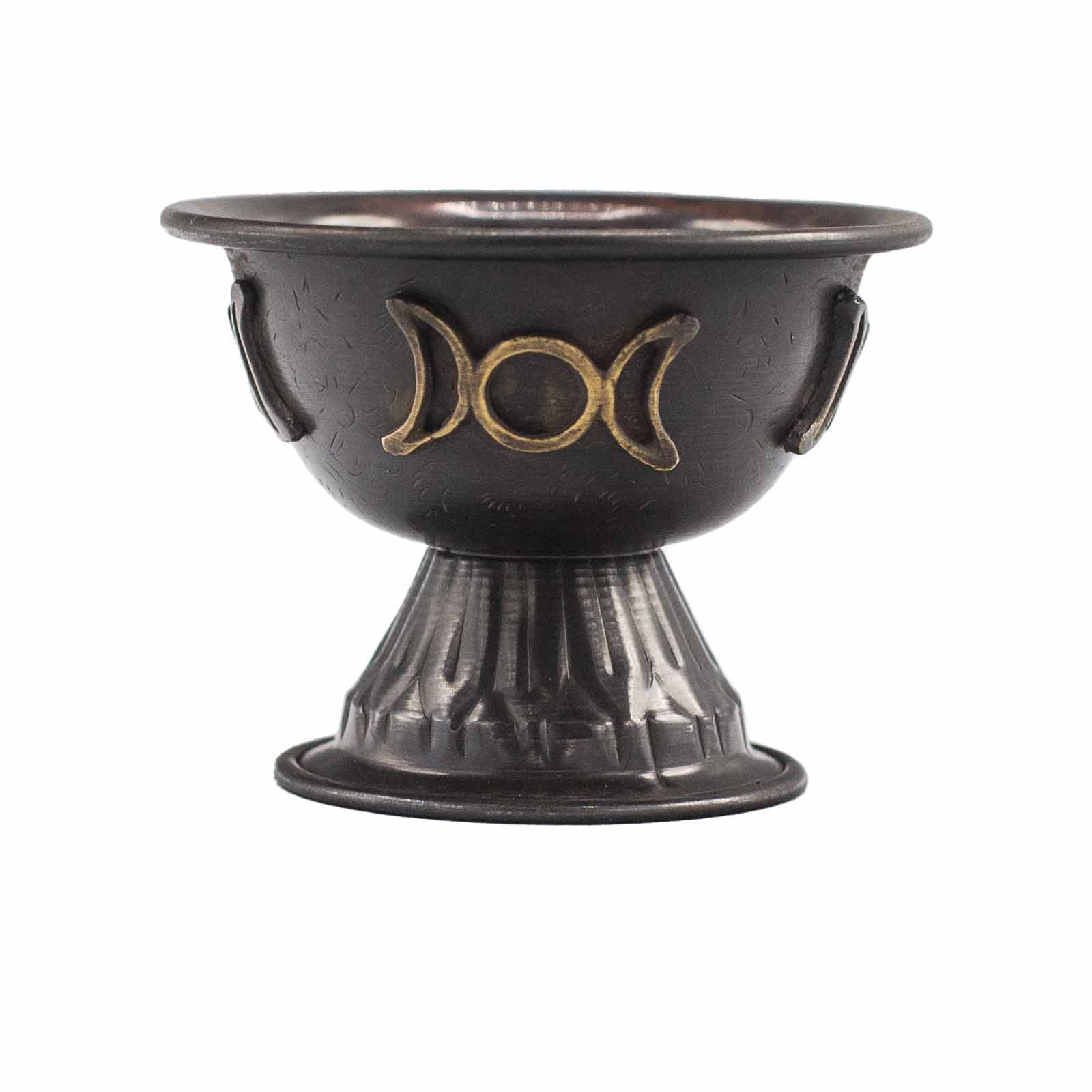 Polished Antique Copper Ritual Chalice Triple Moon 10x8cm featuring natural patterning and unique variations - Luna Panther
