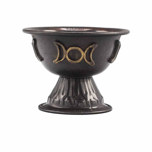 Polished Antique Copper Ritual Chalice Triple Moon 10x8cm featuring natural patterning and unique variations - Luna Panther