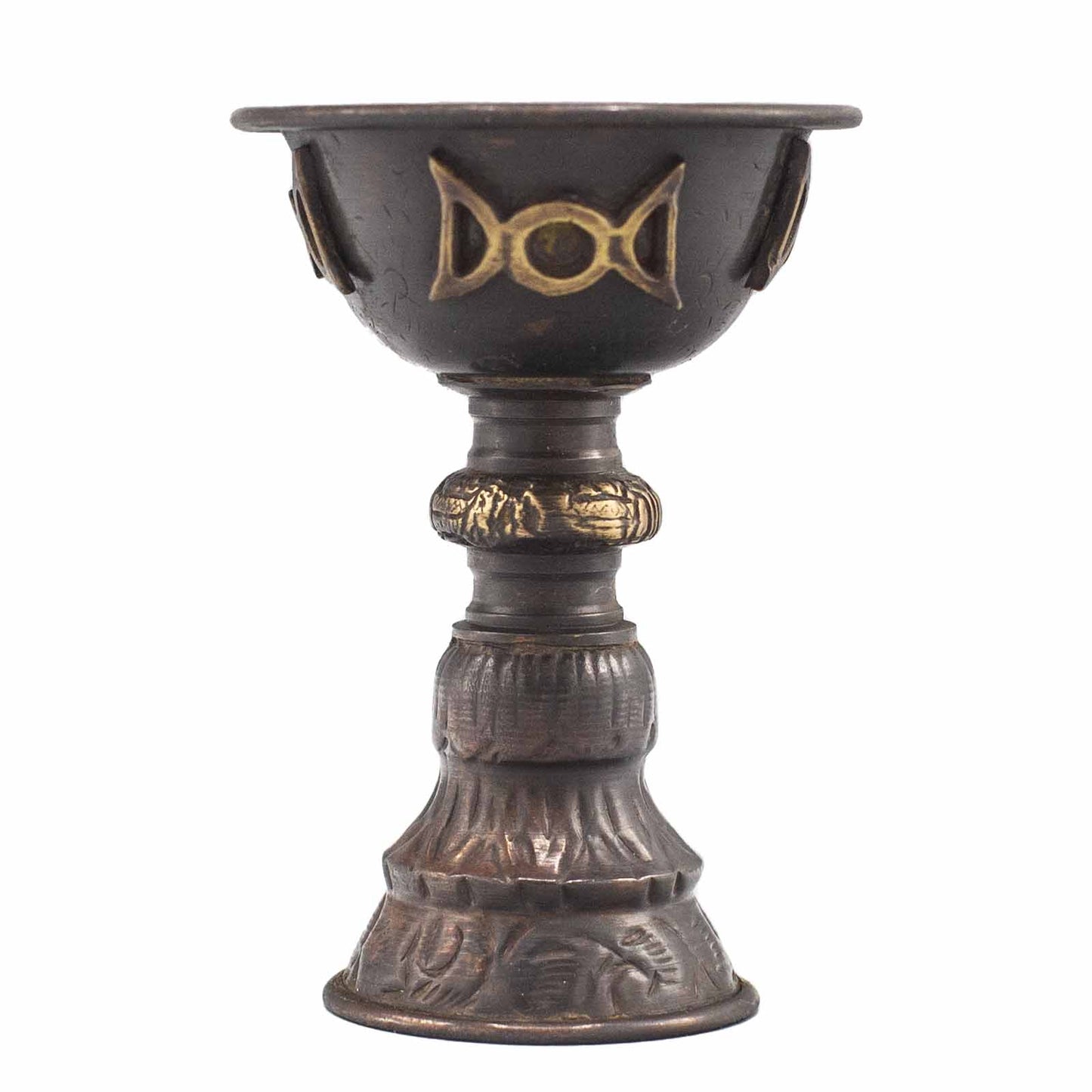 Polished Antique Copper Ritual Goblet with Triple Moon 8x13cm featuring natural patterning and unique variations - Luna Panther