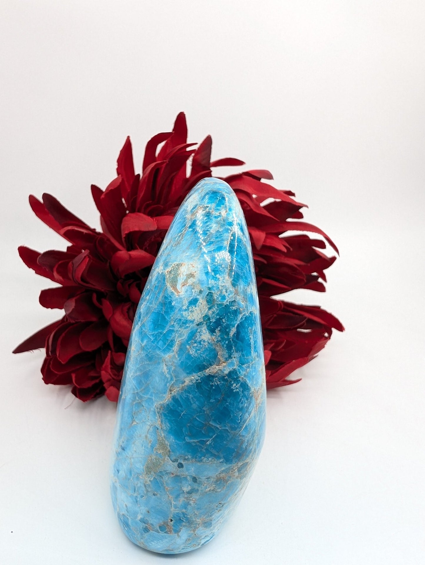 Polished Apatite Freeform 815G featuring teal-blue tone and crystalline depth - Luna Panther