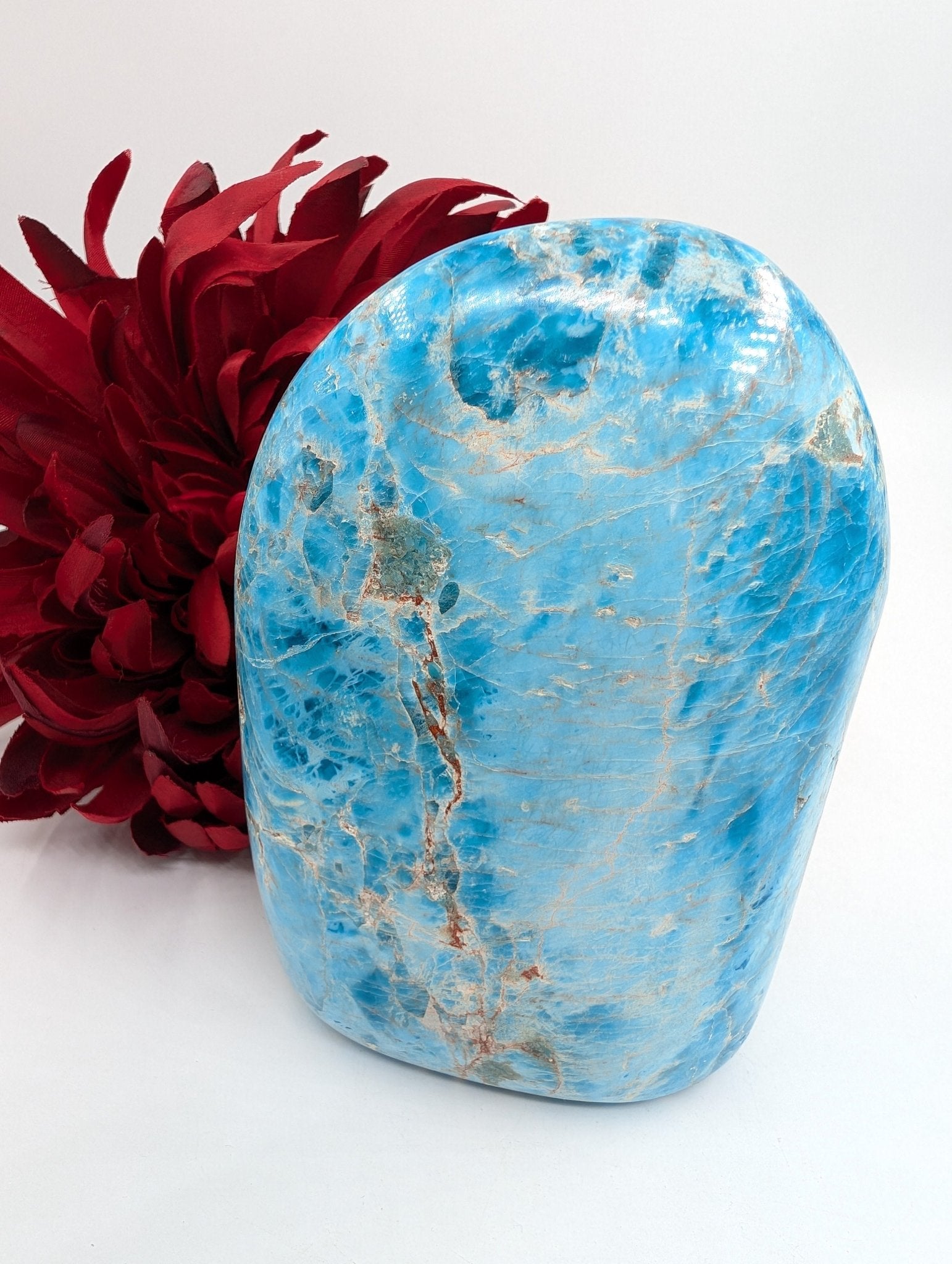 Polished Apatite Freeform 815G featuring teal-blue tone and crystalline depth - Luna Panther