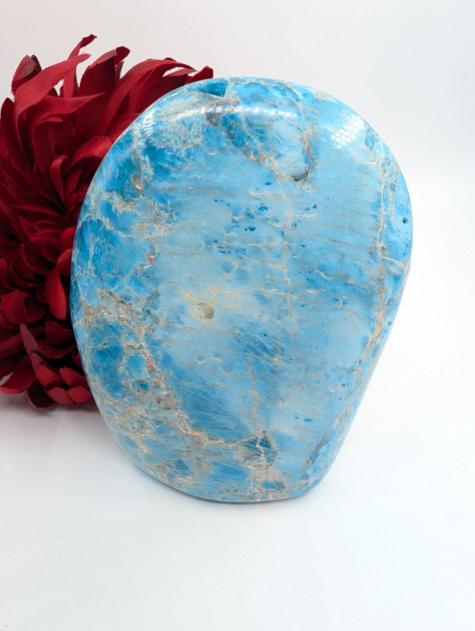 Polished Apatite Freeform 815g featuring teal-blue tone and crystalline depth - Luna Panther