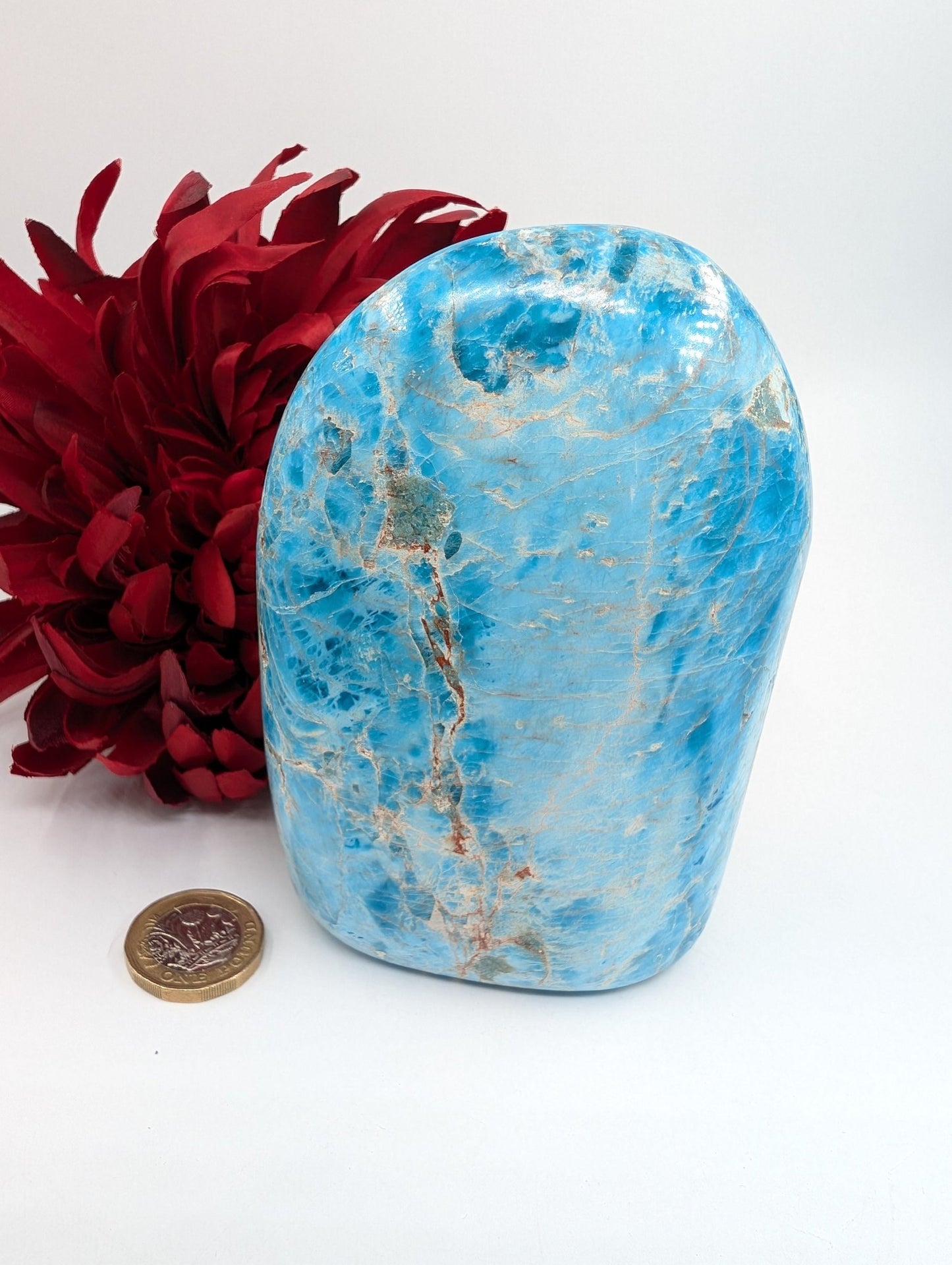 Polished Apatite Freeform 815G featuring teal-blue tone and crystalline depth - Luna Panther