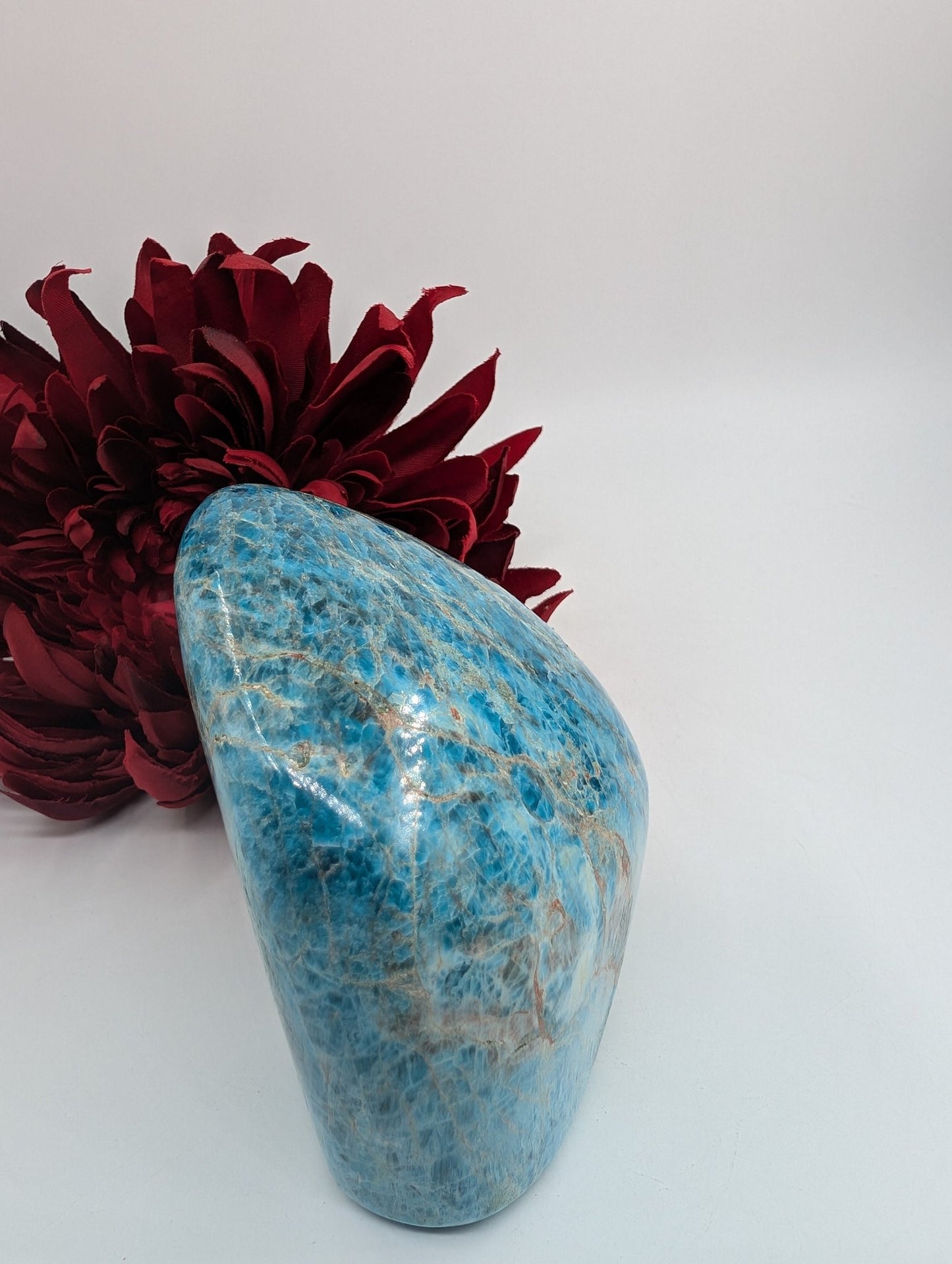 Polished Apatite Freeform 835G featuring teal-blue tone and crystalline depth - Luna Panther