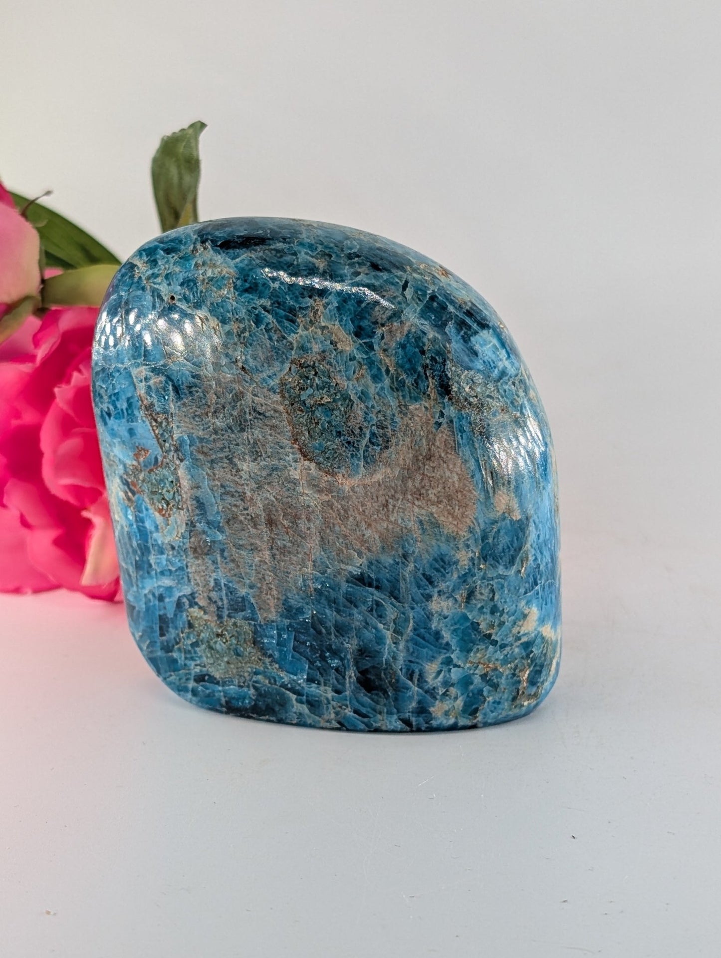 Polished Apatite Freeform 1247G Copy featuring teal-blue tone and crystalline depth - Luna Panther