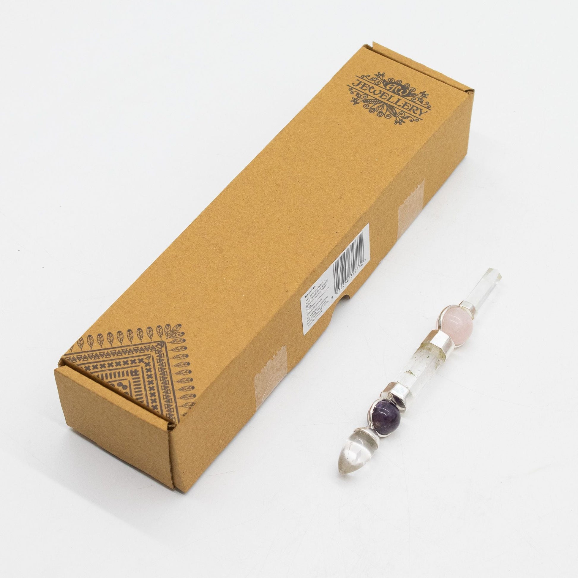 Axis of Grace Wand – Amethyst & Rose Quartz Spheres, Quartz Stem – 12 cm - Luna Panther