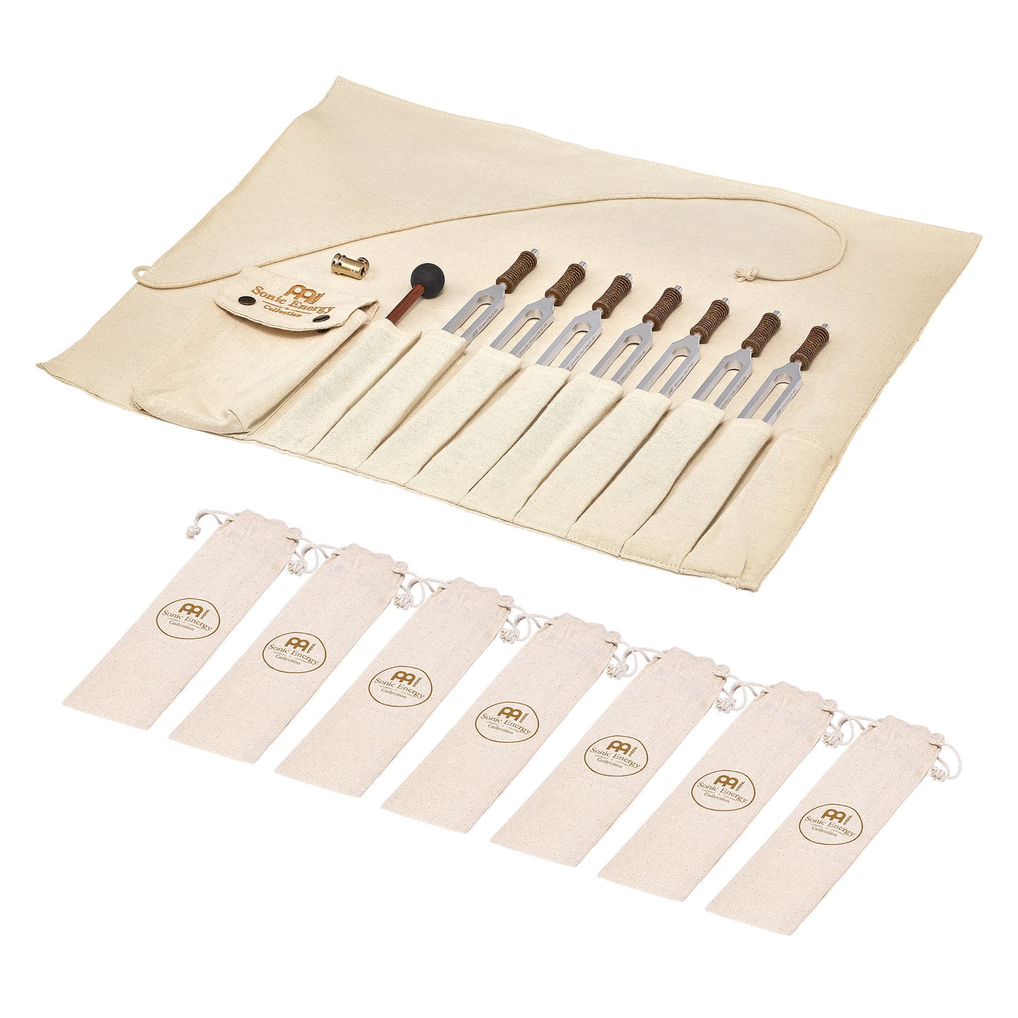 MEINL Sonic Energy Therapy Tuning Fork Chakra Set, incl. Rollup Bag & Tuning Fork Vibration Foo detail view 2 at Luna Panther