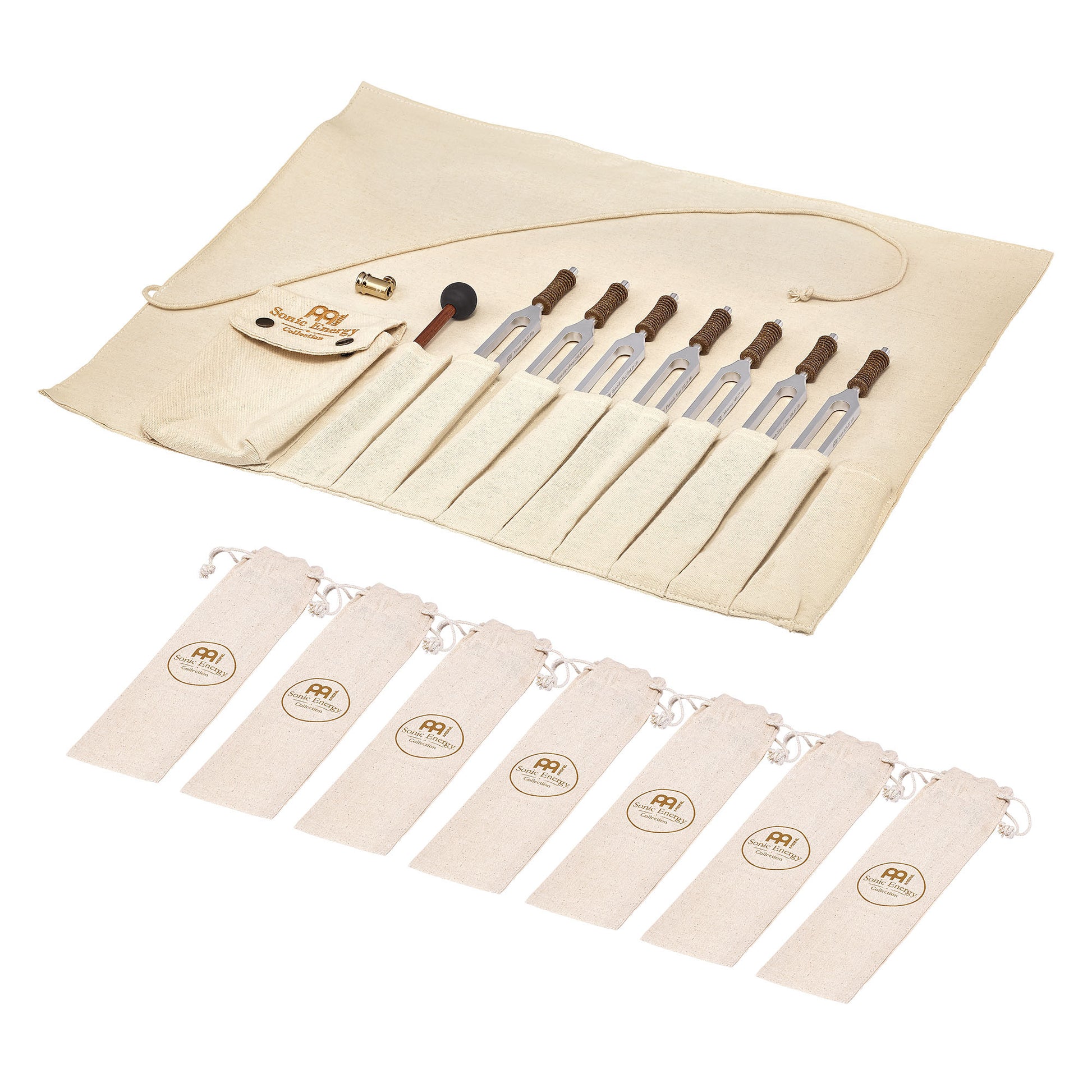 MEINL Sonic Energy Therapy Tuning Fork Chakra Set, incl. Rollup Bag & Tuning Fork Vibration Foo detail view 2 at Luna Panther