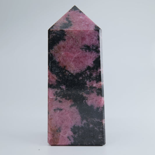 Rhodonite Tower 425g natural crystal tower front