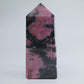Rhodonite Tower 425g natural crystal tower front