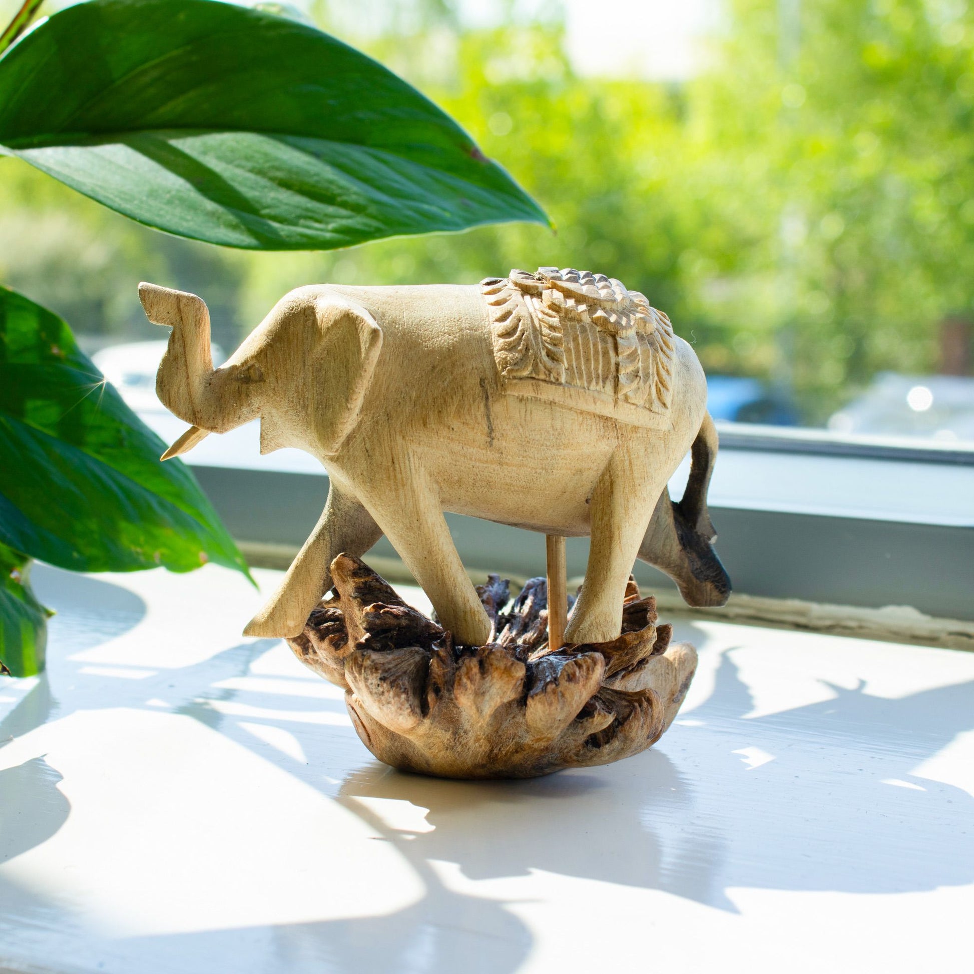 Handmade Parasite Wood Art Carving – Elephant Walking – image 2