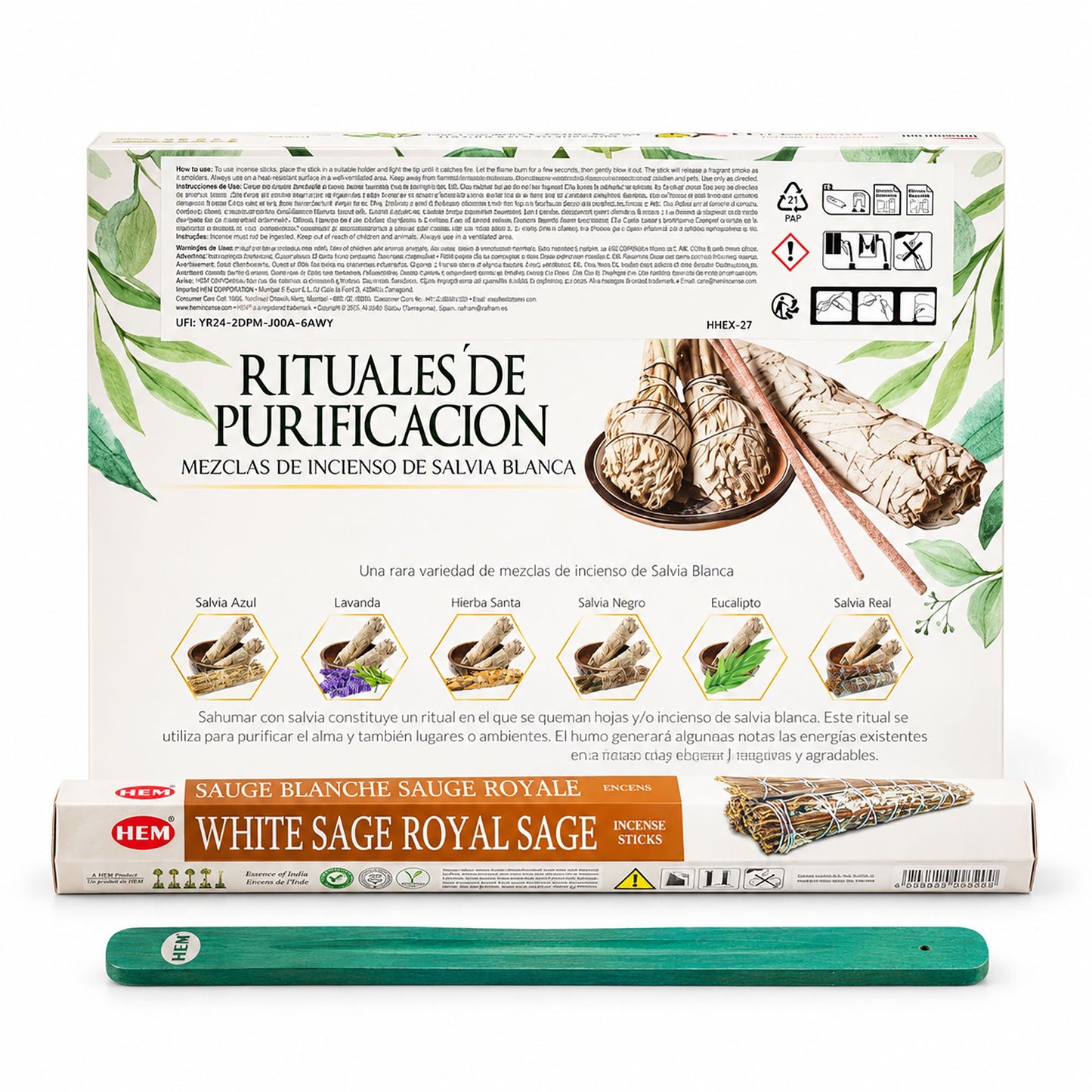 HEM Hexagonal Incense – White Sage Collection & Ashcatcher (asst pack 6) – image 3