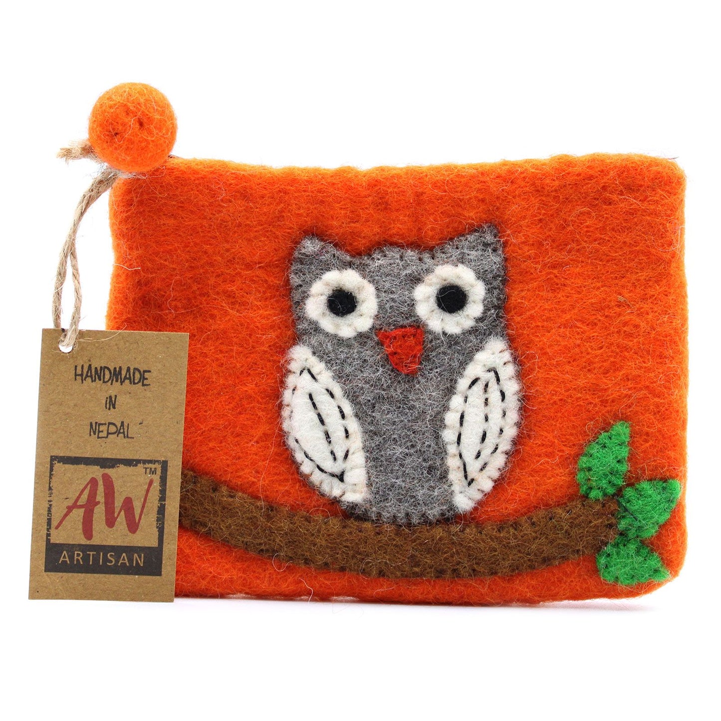 Natural Felt Zipper Pouches – Owl on Branch – image 2