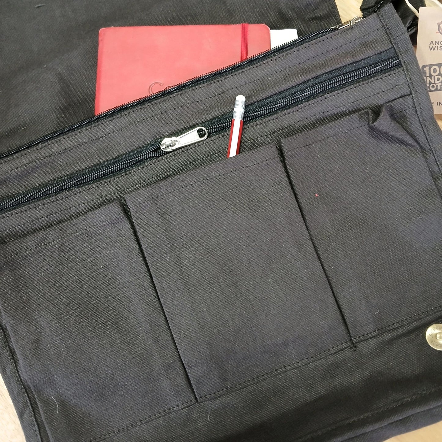 Cotton Canvas Laptop Messenger Bag – Charcoal – image 2