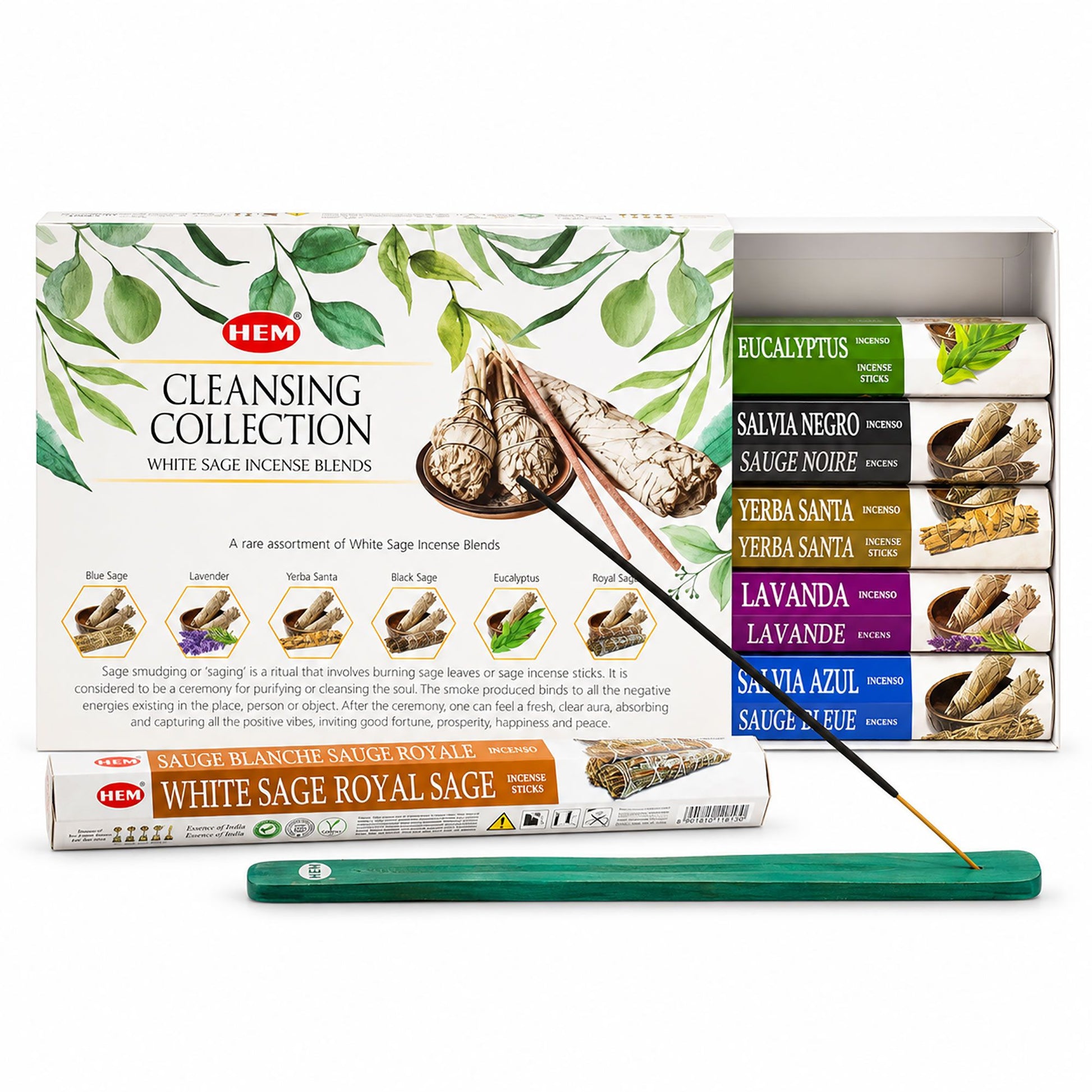 HEM Hexagonal Incense – White Sage Collection & Ashcatcher (asst pack 6) – image 1