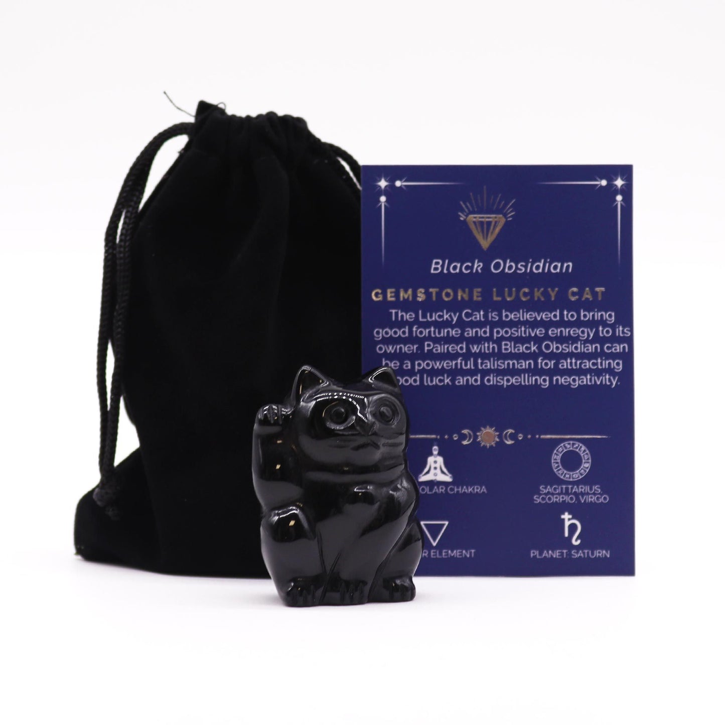 Gemstone Lucky Cat – Black Obsidian
