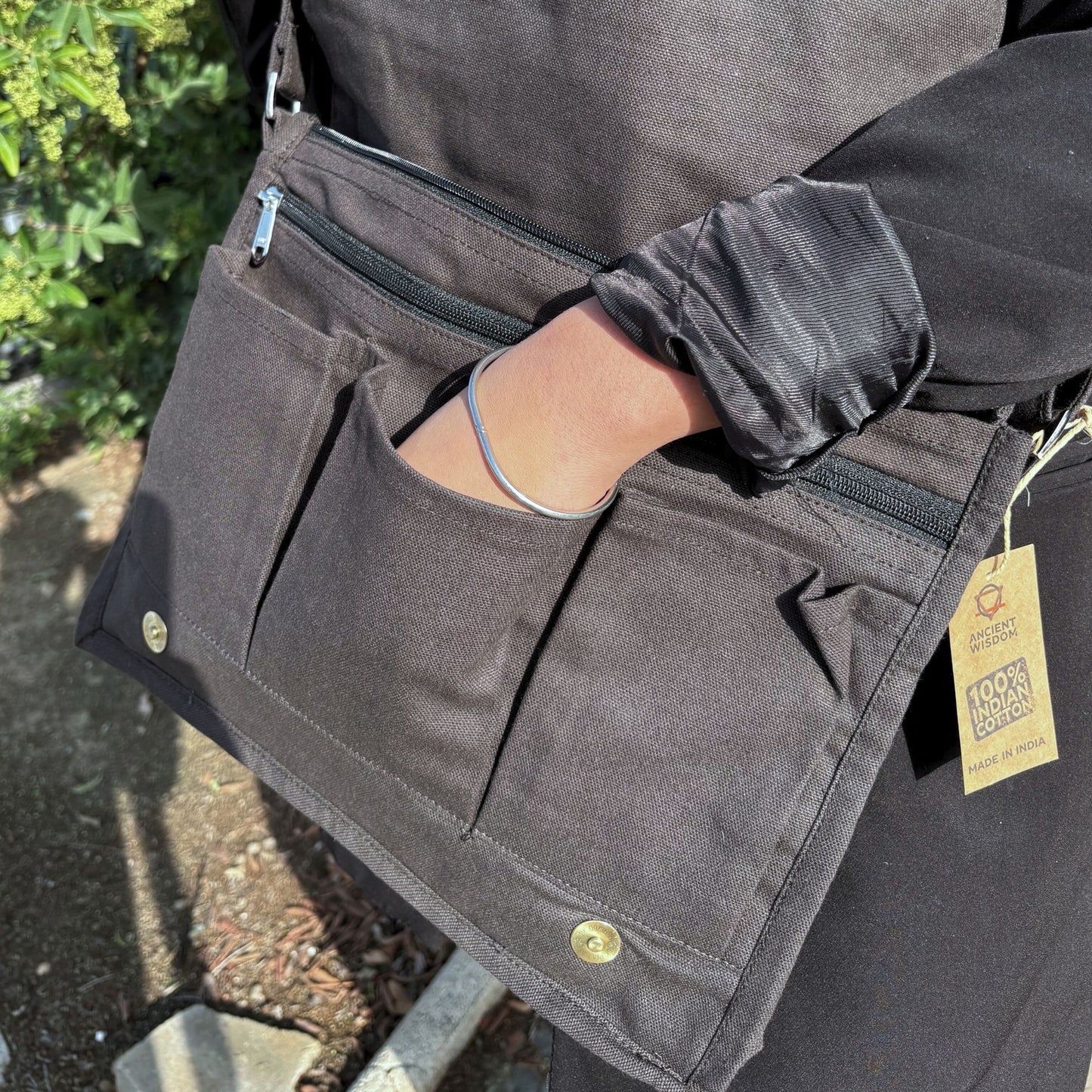 Cotton Canvas Laptop Messenger Bag – Charcoal – image 1