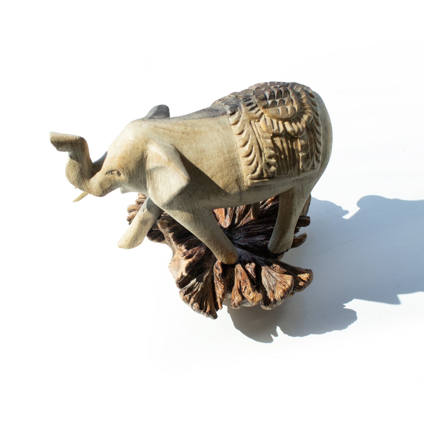 Handmade Parasite Wood Art Carving – Elephant Walking – image 1