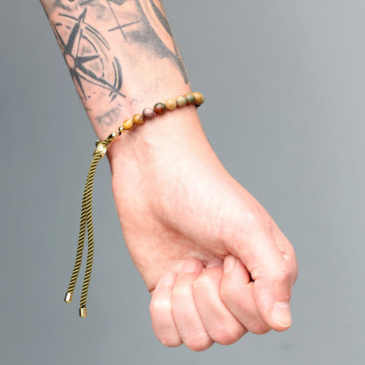 18K Gold Plated Gemstone Moss String Bracelet - Picasso Jasper detail view 2 at Luna Panther alternate view