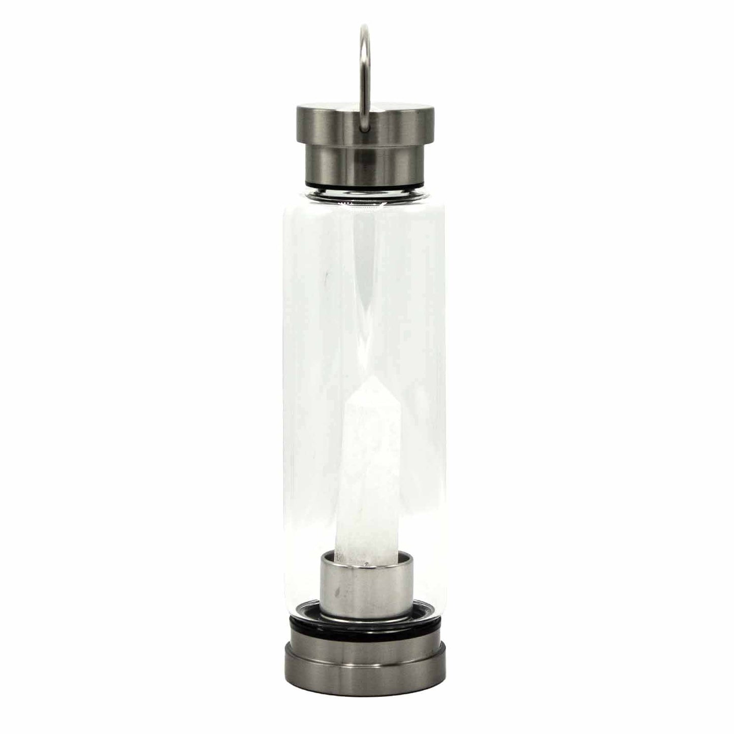 Clear Quartz Obelisk Crystal Infused Glass Water Bottle 500ml at Luna Panther