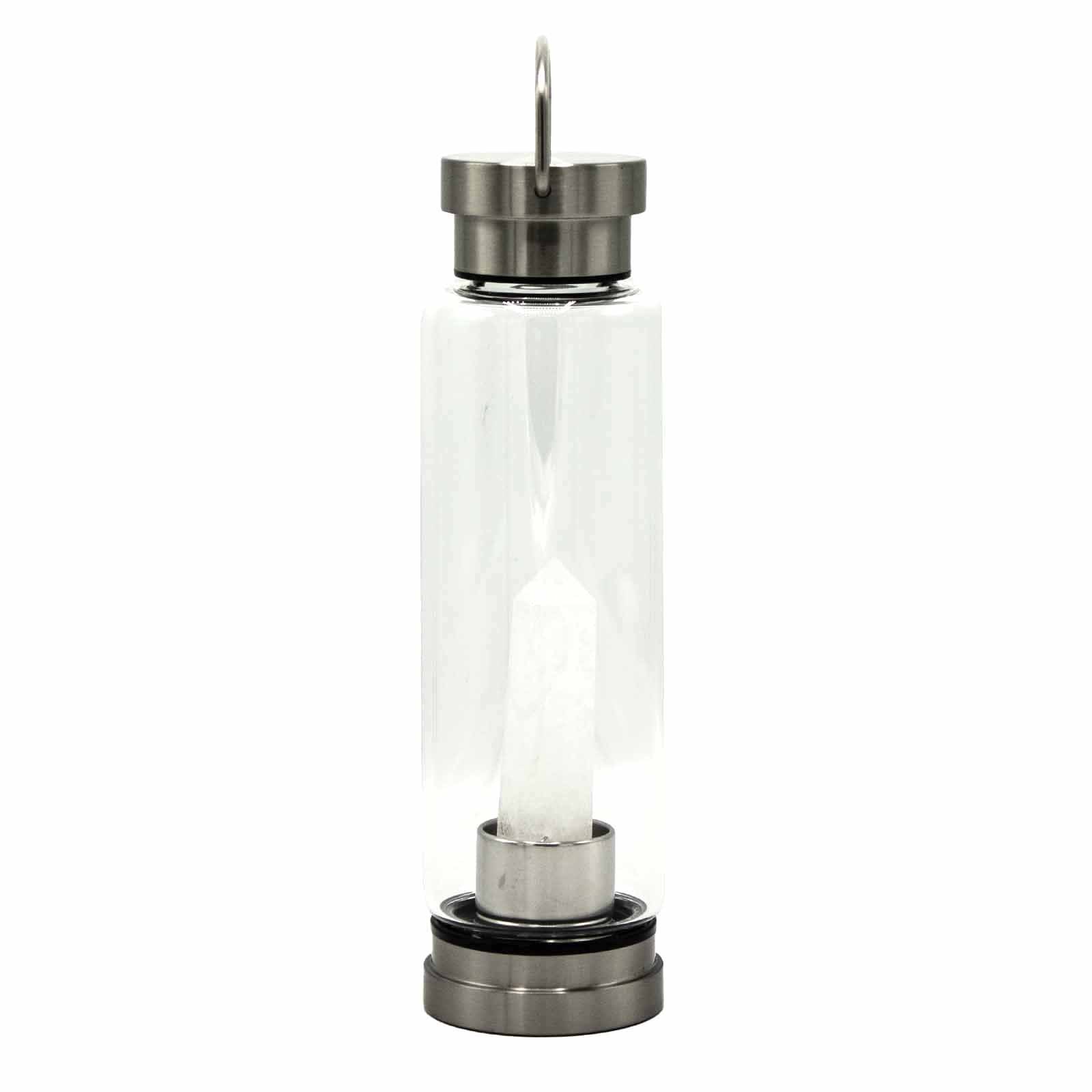 Clear Quartz Obelisk Crystal Infused Glass Water Bottle 500ml at Luna Panther