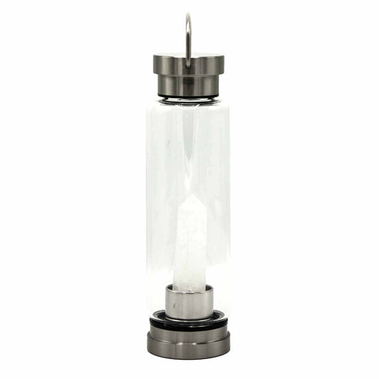 Clear Quartz Obelisk Crystal Infused Glass Water Bottle 500ml at Luna Panther